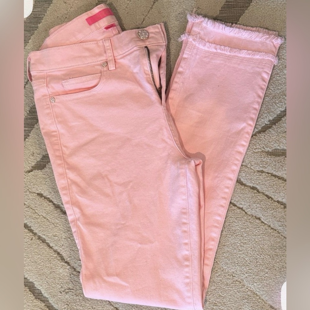 WORN ONCE!! Lilly Pulitzer Calla Pink Double Fringe Denim Jeans size 6